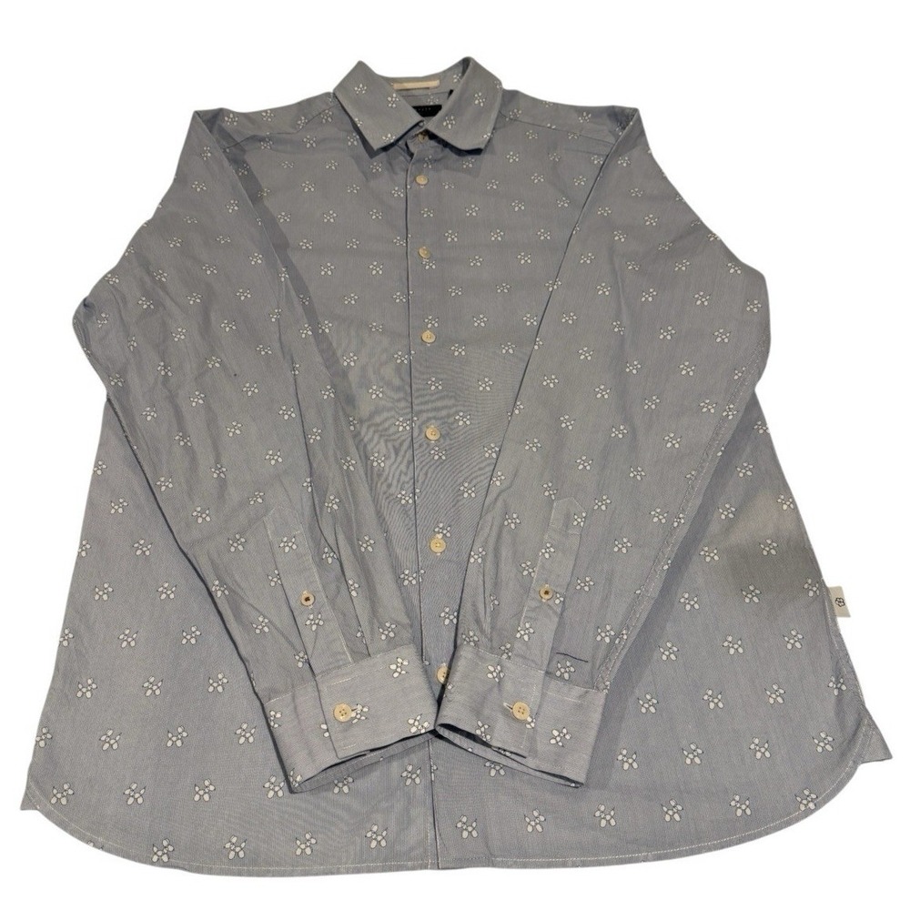 TED BAKER Shirt Men's Size 3 stripe With Floral Print Long Sleeve Multicolor ECU